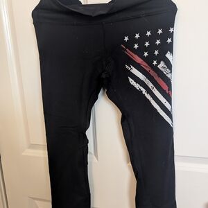 Kids Black Leggings with Flag Design